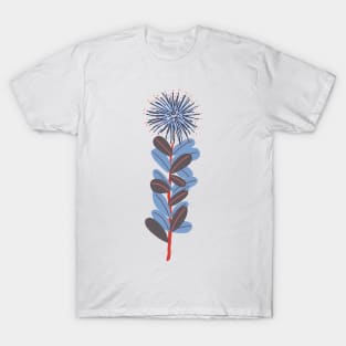 Retro mod blue stylized floral T-Shirt